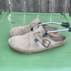Birkenstock Boston Suede Clogs‎ Mules Tan Buckle Comfort Footbed Shoes Men